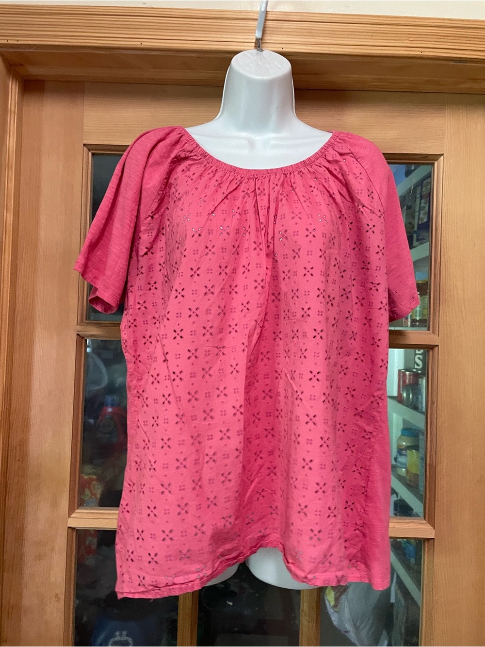 fresh Coral Eyelet Scoop-Neck Blouse
